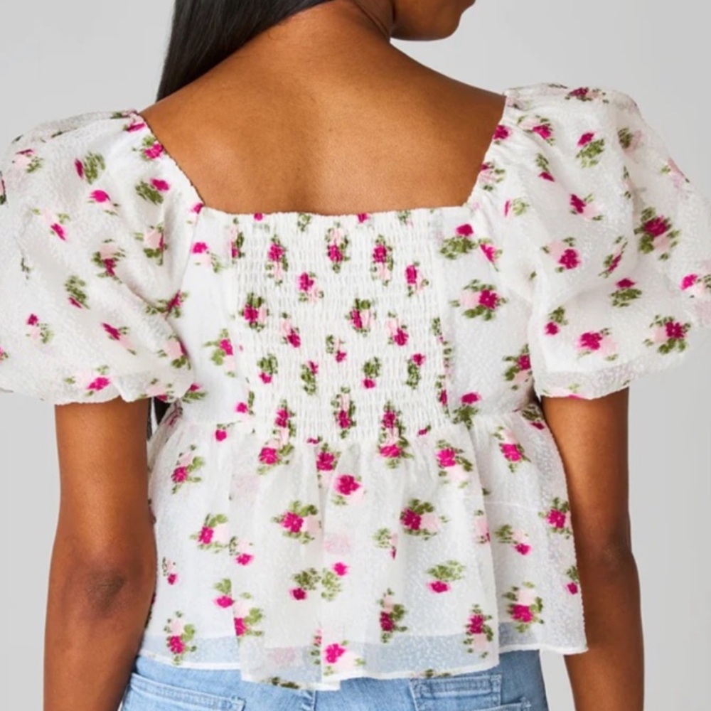 Nwt BuddyLove embroidered rose peplum top buddylove puff sleeve spring t… - Picture 5 of 10